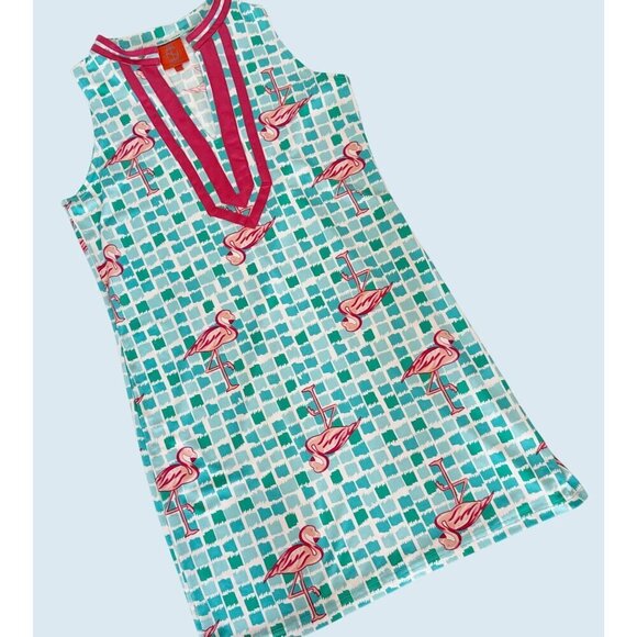 TRACY NEGOSHIAN Sleeveless V Neck Flamingo Print Summer Dress Sz XS - Picture 1 of 7